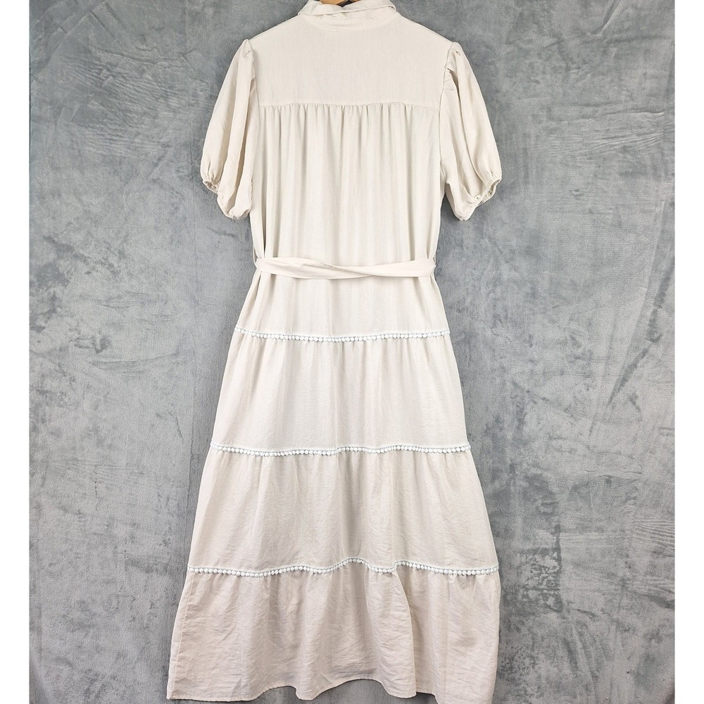 Womens Shirt Dress XL Boho Cottagecore Prairie Tiered Maxi Pockets Embroidered - Picture 8 of 10